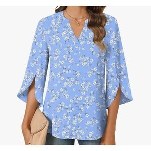 Anyally Women's Blue Floral Chiffon Short Sleeve Tunic Blouse‎ Summer 4X NWT